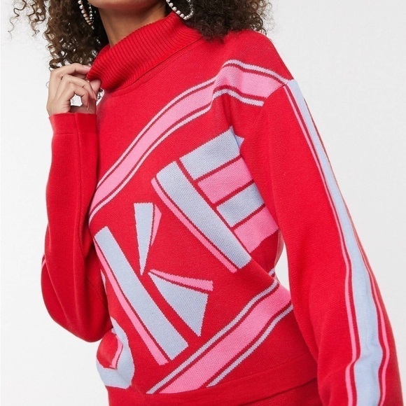 ASOS DESIGN ski slogan graphic sweater with racer stripe sleeves women’s size 14 - Picture 4 of 6